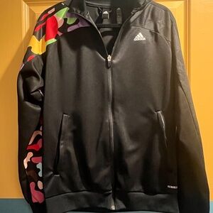 adidas Black Jacket with one arm multi-color design